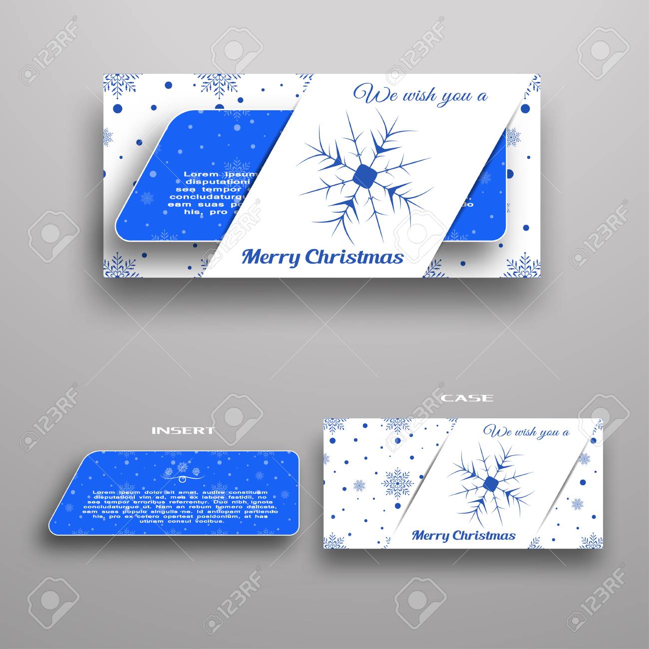 vector greeting card for merry christmas with blue insert and envelope insert