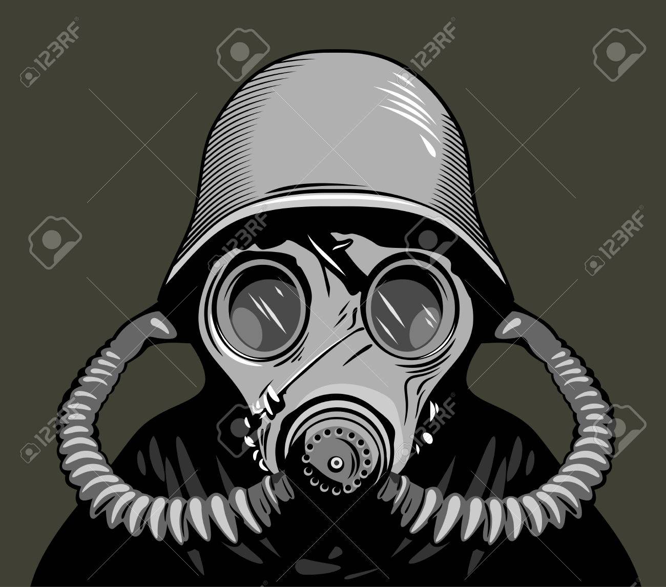 a soldier in a gas mask and protective helmet royalty free cliparts