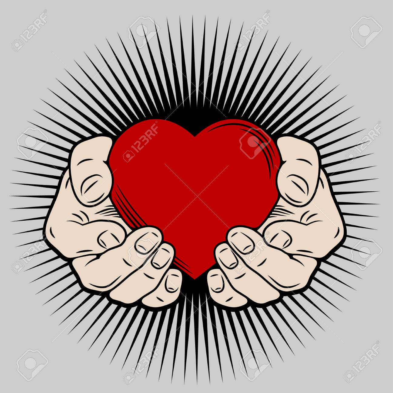 The Image Of The Heart In His Hands Tattoo Sketch Engraving