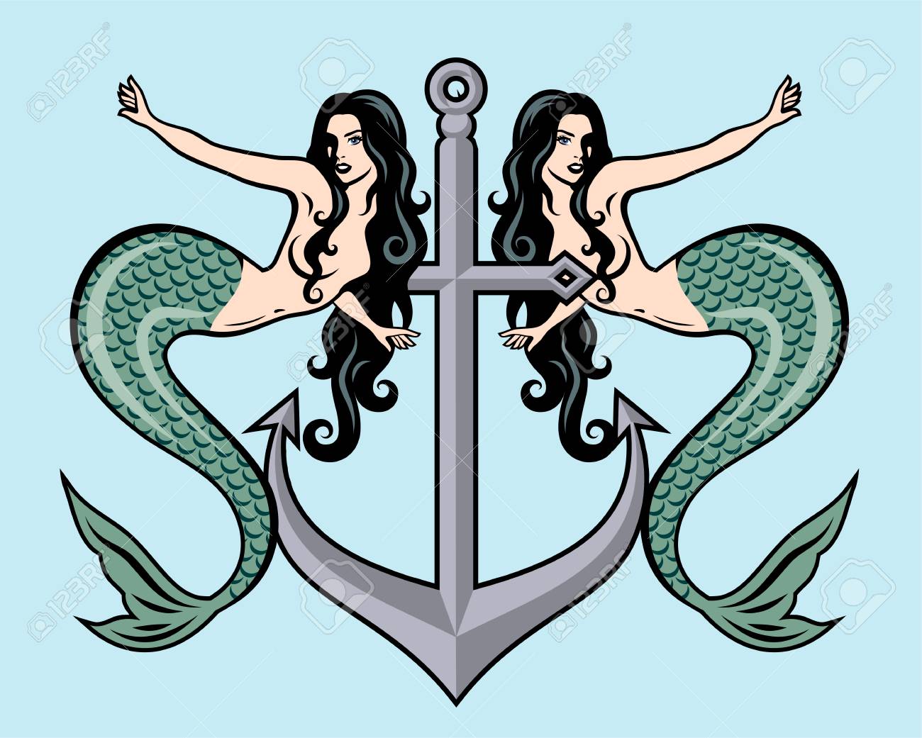 The Image Of A Mermaid In The Traditional Style Of Old School Tattoo Pin-up  Royalty Free SVG, Cliparts, Vectors, and Stock Illustration. Image  110171262., image size:1300x1041