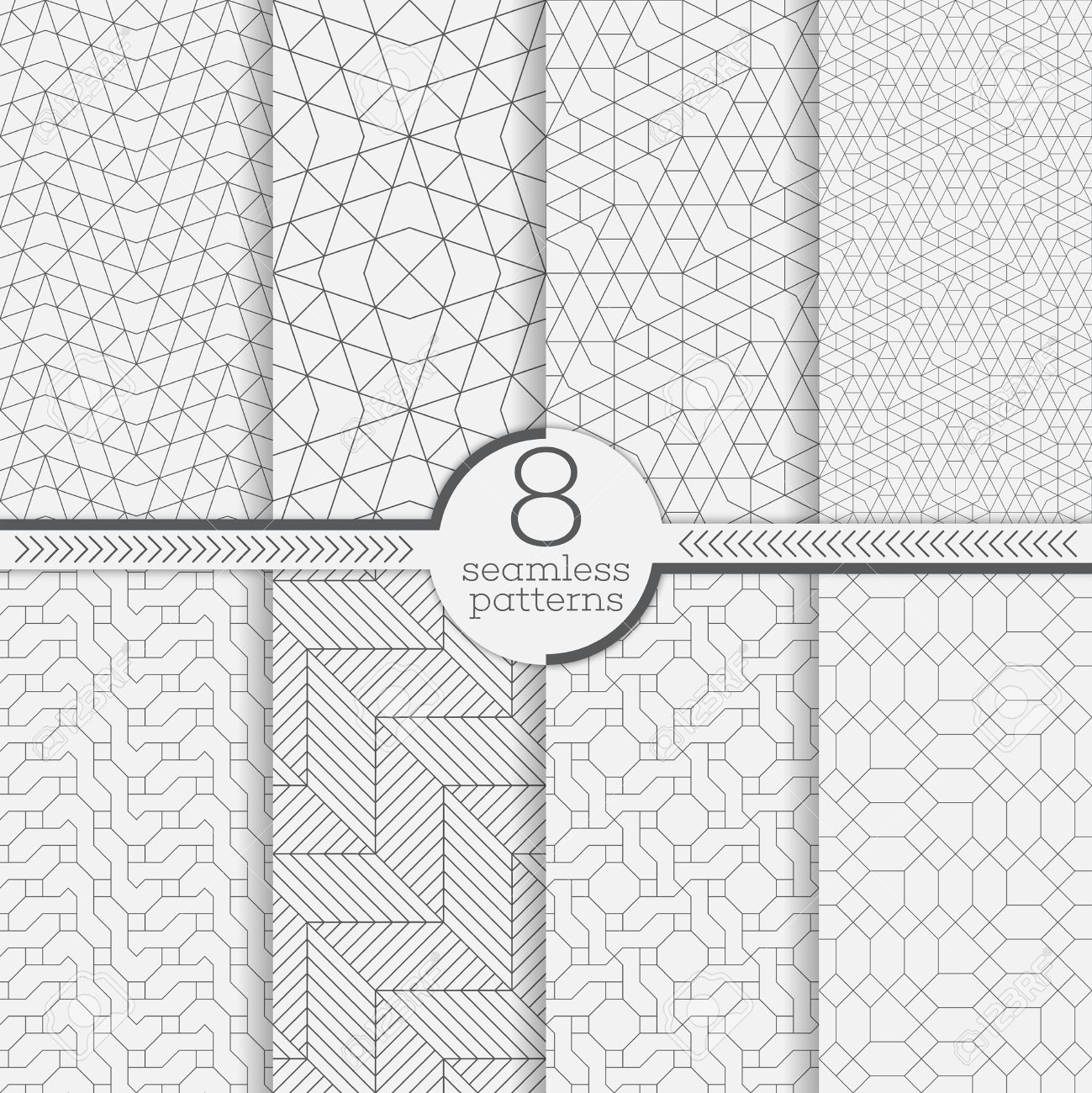 Set of seamless patterns. Modern stylish textures. Abstract geometrical background. Original linear texture with repeating thin broken lines, polygons, difficult polygonal shapes - 53613433 Set of seamless patterns. Modern stylish textures. Abstract geometrical background. Original linear texture with repeating thin broken lines, polygons, difficult polygonal shapes - 53613433