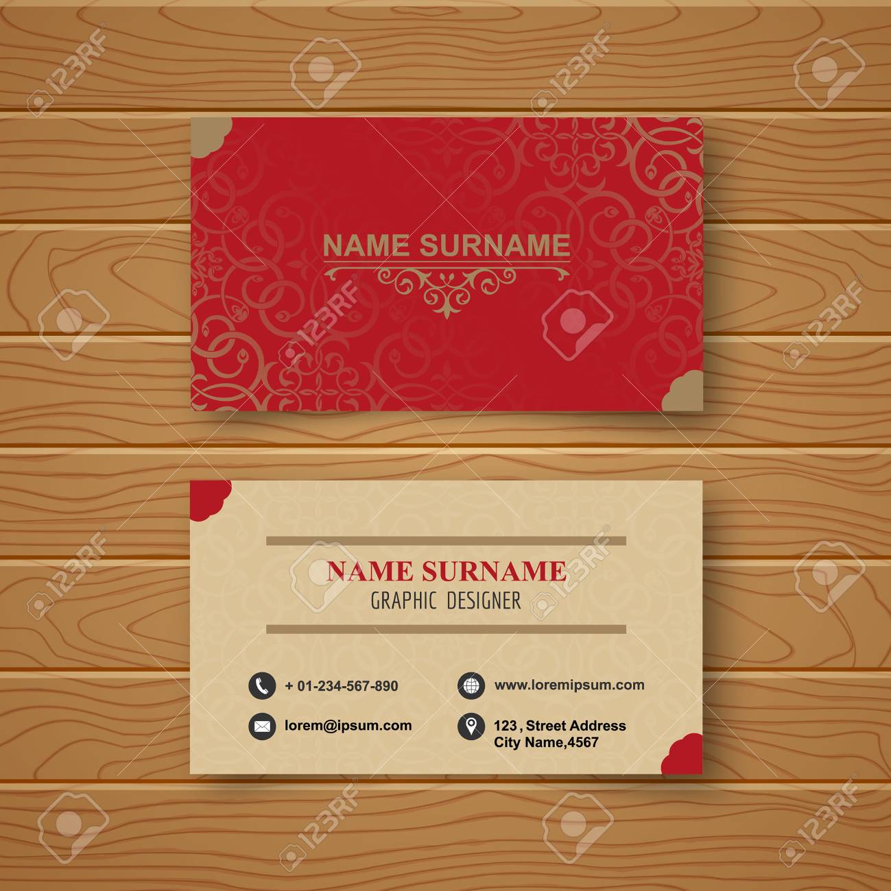 Template Of The Empty Business Card On A Wooden Table The Card