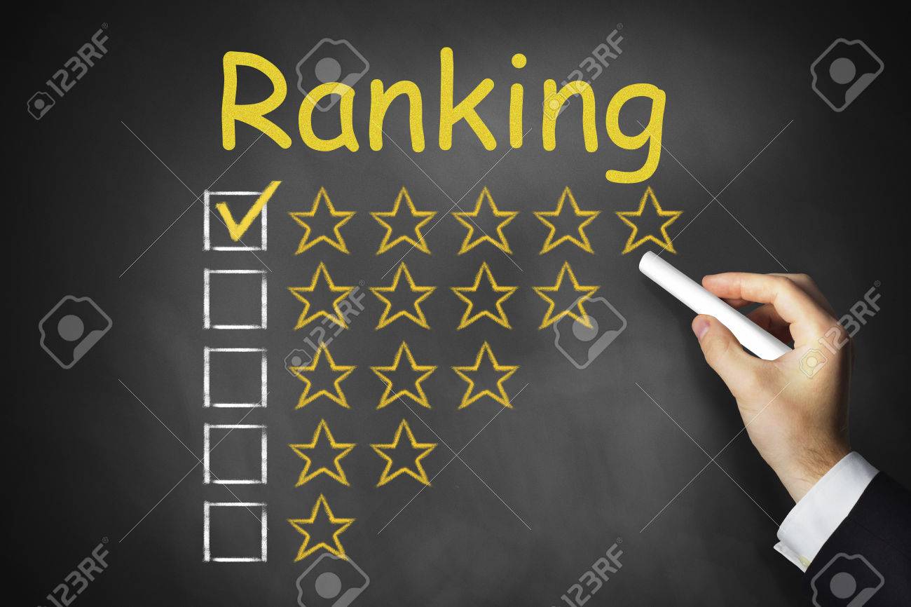 hand writing on black chalkboard ranking golden rating stars - 31675758 hand writing on black chalkboard ranking golden rating stars - 31675758