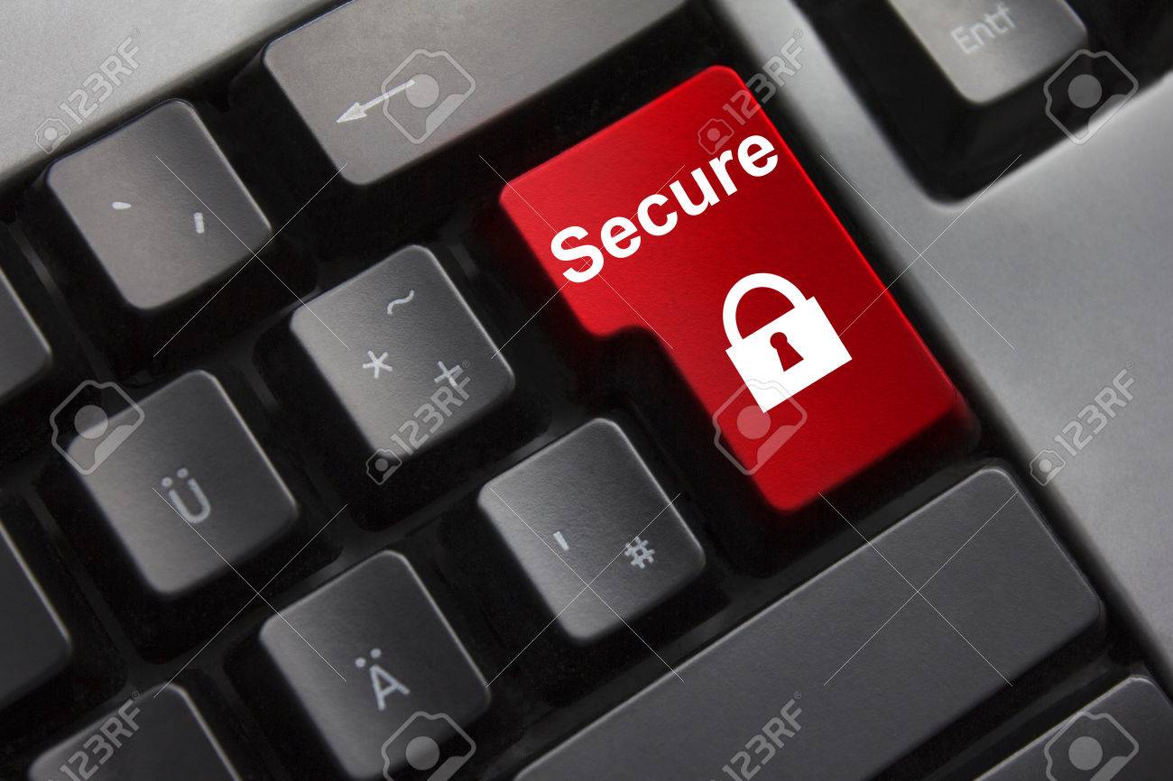 dark grey keyboard red enter button secure lock symbol - 32312240 dark grey keyboard red enter button secure lock symbol - 32312240