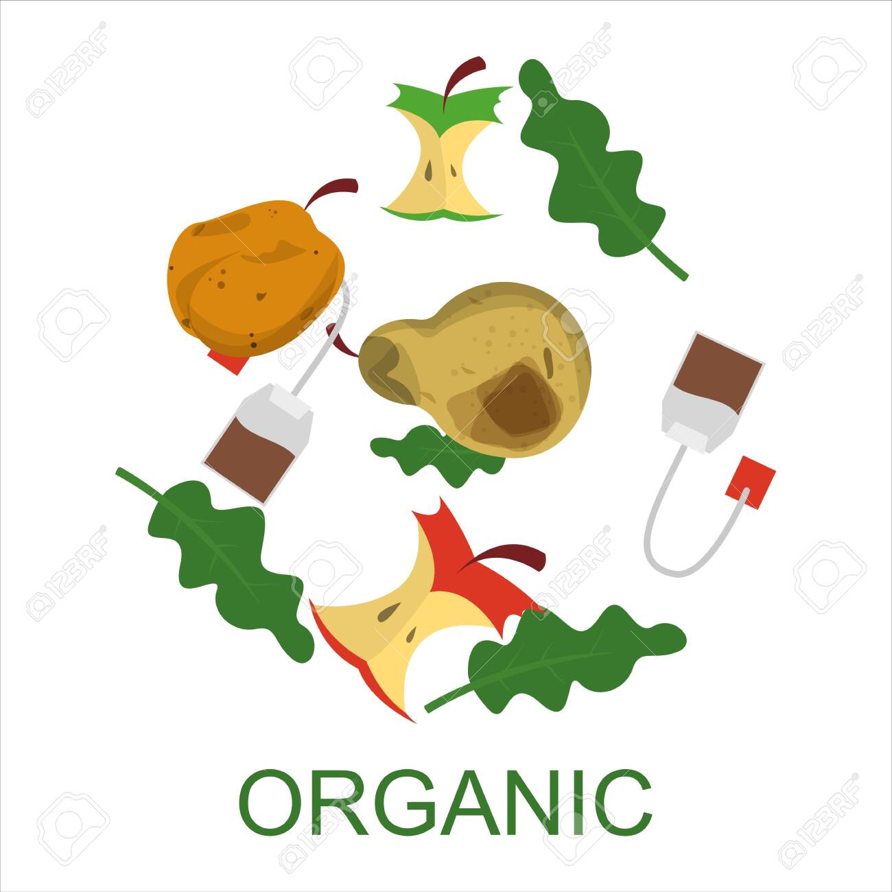Organic Waste Collection Vector Isolated. Food Garbage, Apple Core.  Segregation Of Rubbish. Kitchen Leftovers. Royalty Free SVG, Cliparts,  Vectors, and Stock Illustration. Image 136532772., image size:1300x1300