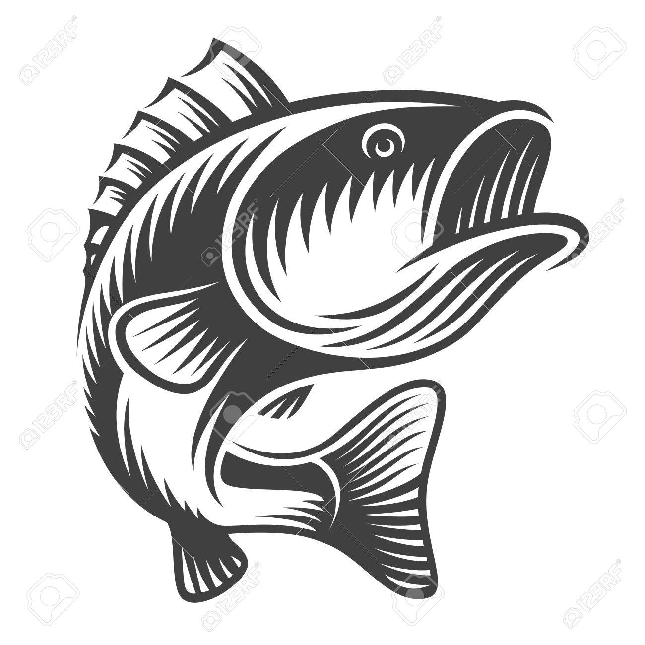 Monochrome Fish Bass On White Background Royalty Free Cliparts Vectors And Stock Illustration Image