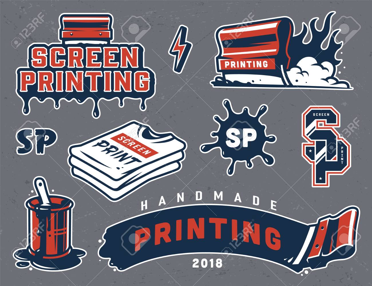 Vintage Screen Printing Colorful Elements Set With Squeegees Royalty Free Cliparts Vectors And Stock Illustration Image 110864803