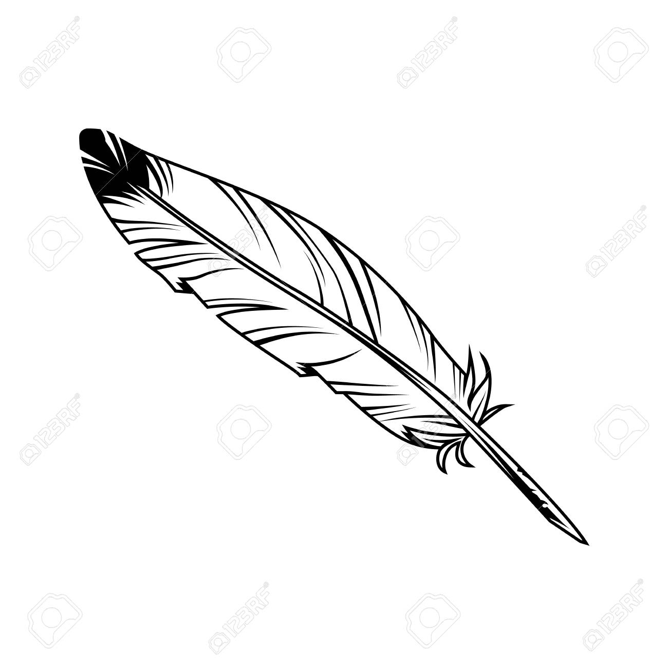 Vintage monochrome feather pen with ink on white background isolated vector illustration - 110864864 Vintage monochrome feather pen with ink on white background isolated vector illustration - 110864864