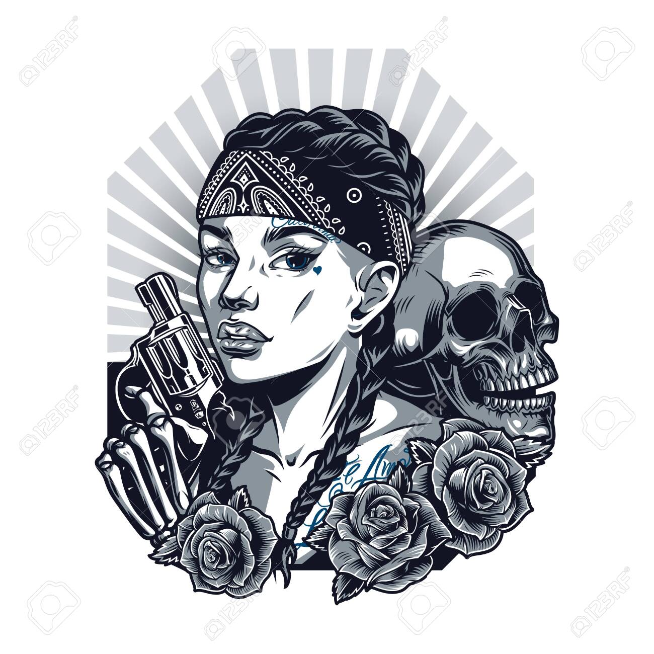 Cholo Gangster Tattoo Set | Realistic Temporary Tattoos – TattooIcon, image size:1300x1300