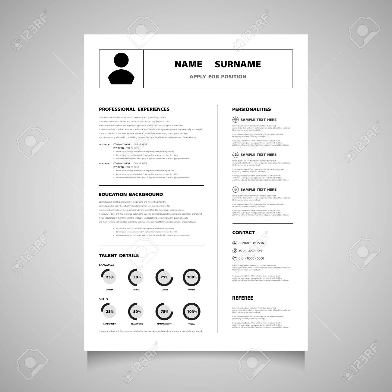 modern resume cv form of black color vector you can use for modern resume or cv technology