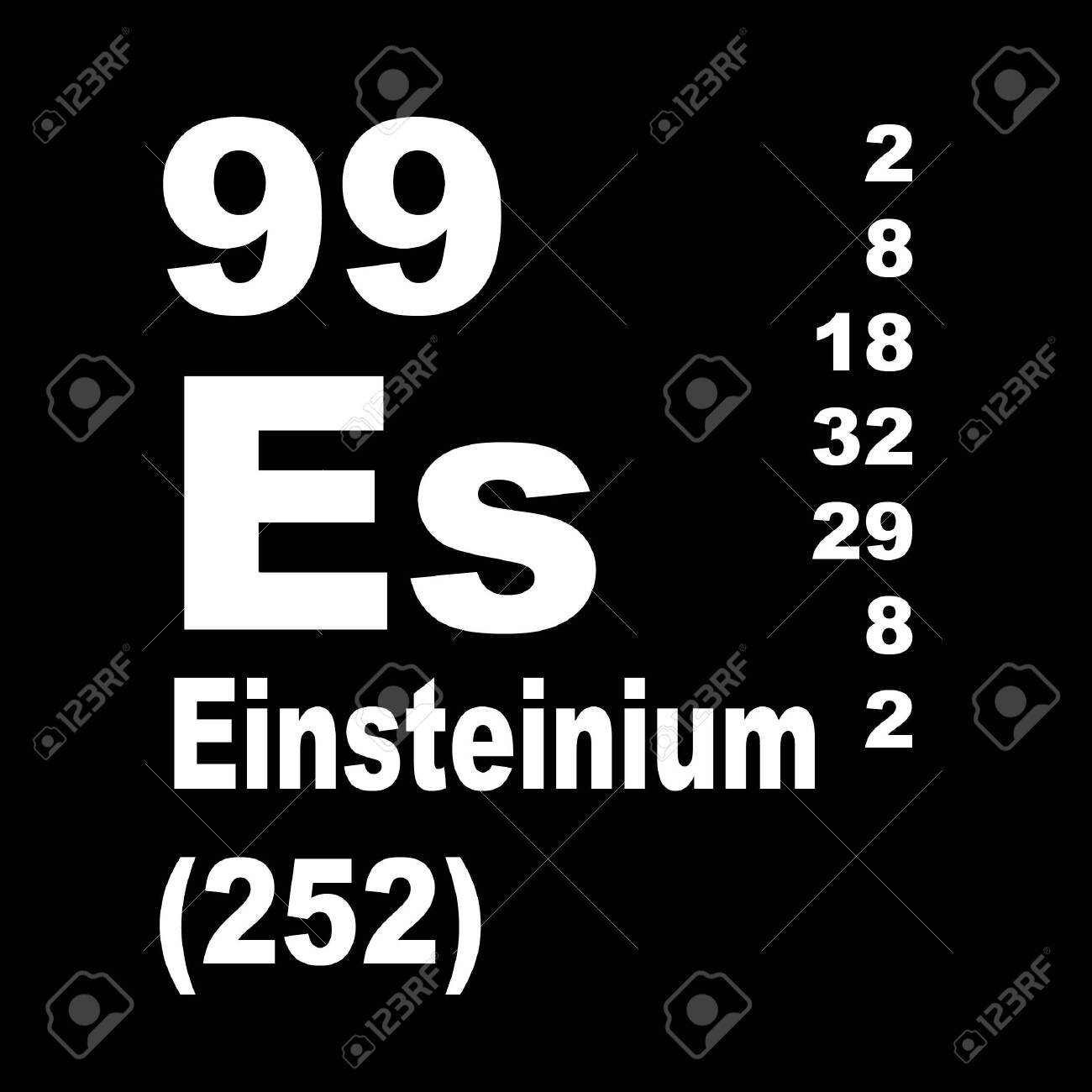 아인스타이늄(Einsteinium)은 기호 Es와 원자 번호 99를 갖는 합성 원소입니다. 로열티 무료 사진, 그림, 이미지 그리고  스톡포토그래피. Image 136522781