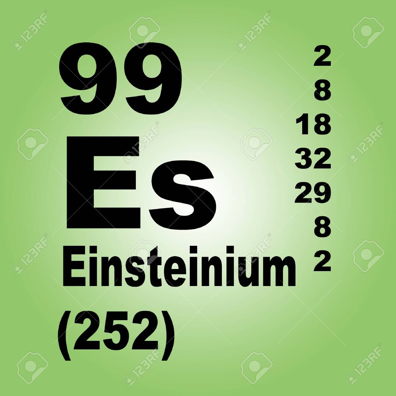 아인슈타이늄은 기호 Es와 원자 번호 99를 가진 합성 원소입니다. 로열티 무료 사진, 그림, 이미지 그리고 스톡포토그래피. Image  136522789