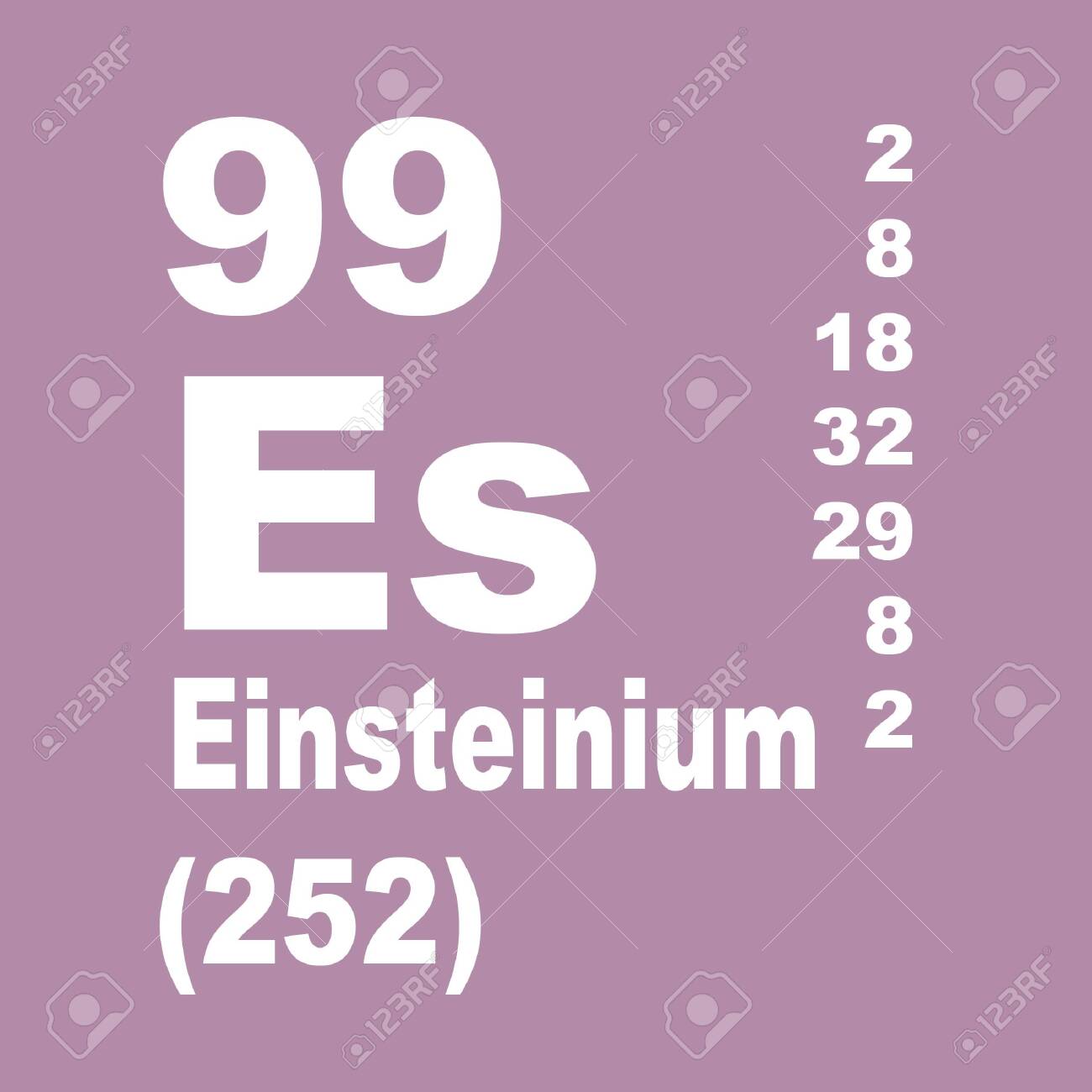 아인스타이늄(Einsteinium)은 기호 Es와 원자 번호 99를 갖는 합성 원소입니다. 로열티 무료 사진, 그림, 이미지 그리고  스톡포토그래피. Image 137145880