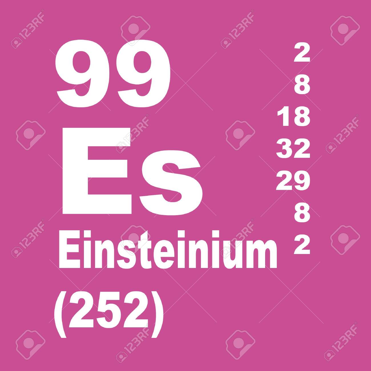 아인스타이늄(Einsteinium)은 기호 Es와 원자 번호 99를 갖는 합성 원소입니다. 로열티 무료 사진, 그림, 이미지 그리고  스톡포토그래피. Image 137145881