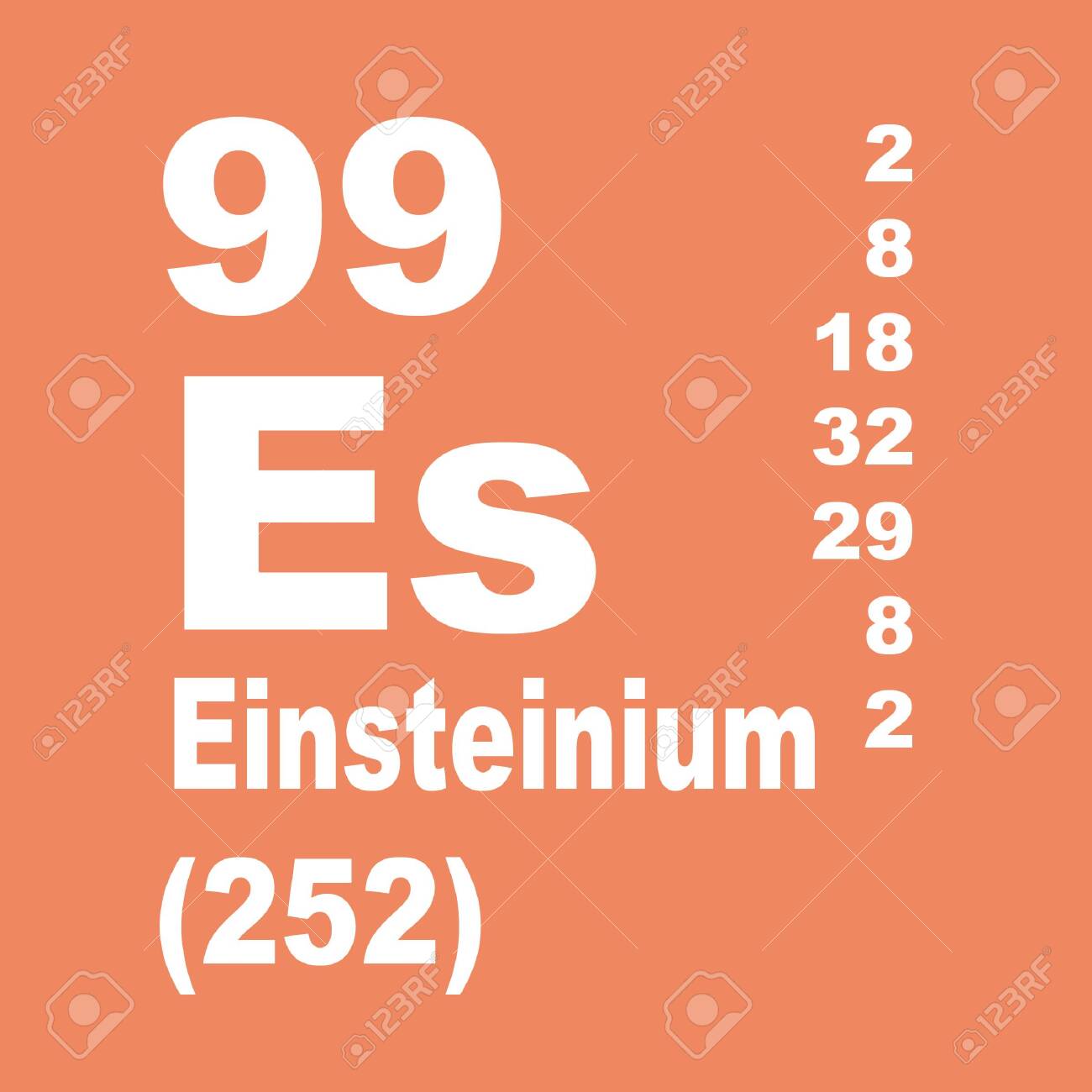 아인스타이늄(Einsteinium)은 기호 Es와 원자 번호 99를 갖는 합성 원소입니다. 로열티 무료 사진, 그림, 이미지 그리고  스톡포토그래피. Image 136687544