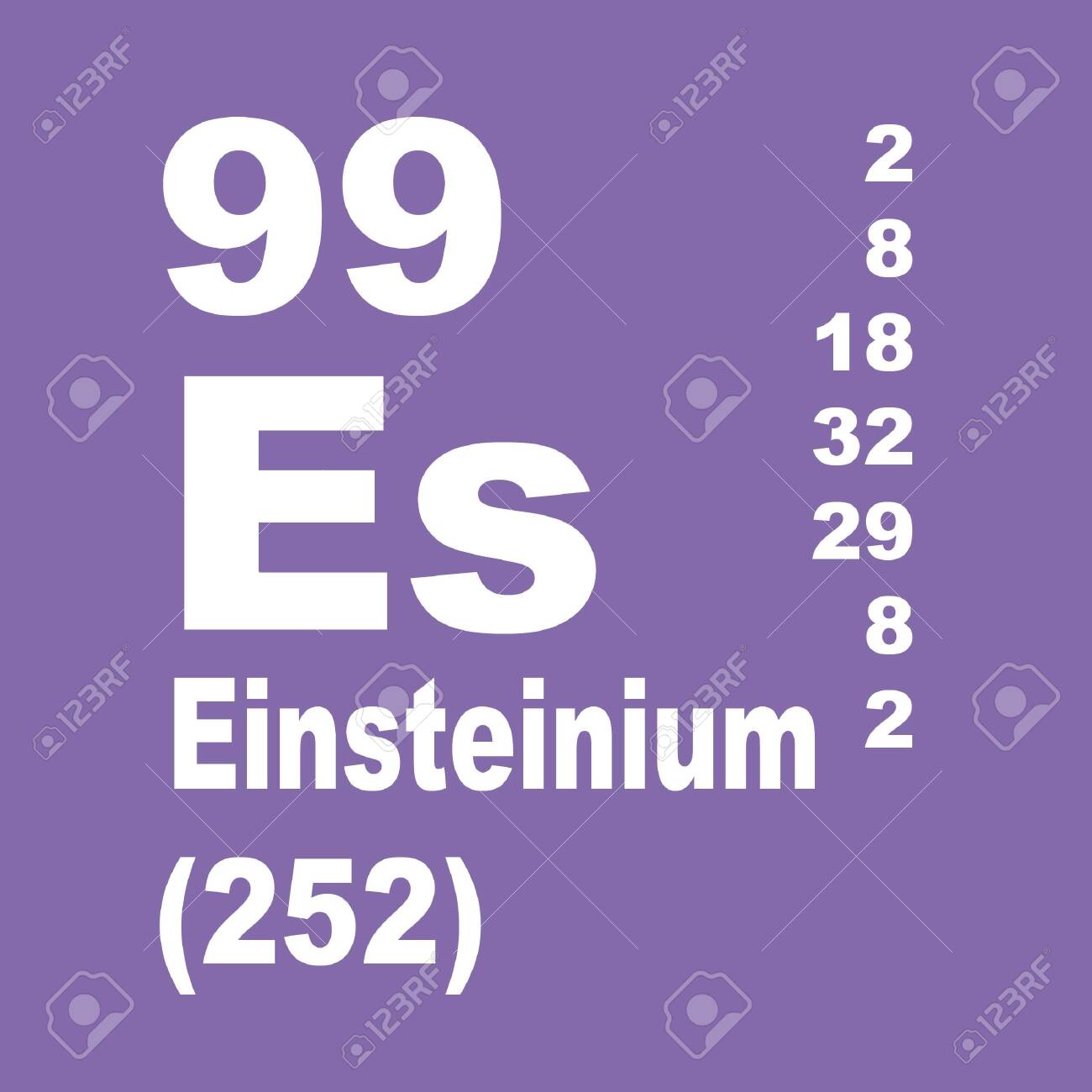 아인스타이늄(Einsteinium)은 기호 Es와 원자 번호 99를 갖는 합성 원소입니다. 로열티 무료 사진, 그림, 이미지 그리고  스톡포토그래피. Image 136687406
