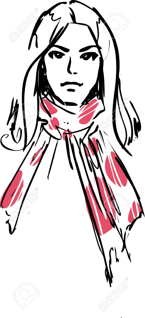スカーフで美しい少女のベクトル イラストのイラスト素材 ベクタ Image