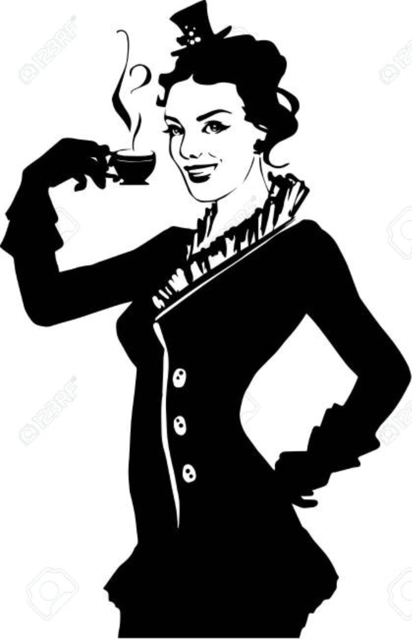 コーヒーとレトロな女の子のイラストのイラスト素材 ベクタ Image