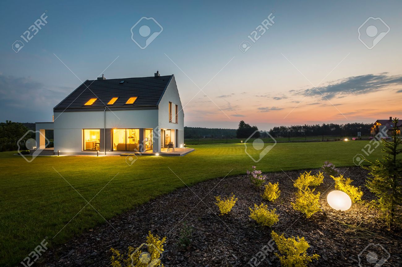 view modern house lights. delighful house photo of modern house with outdoor lighting at night external view stock and view modern house lights n