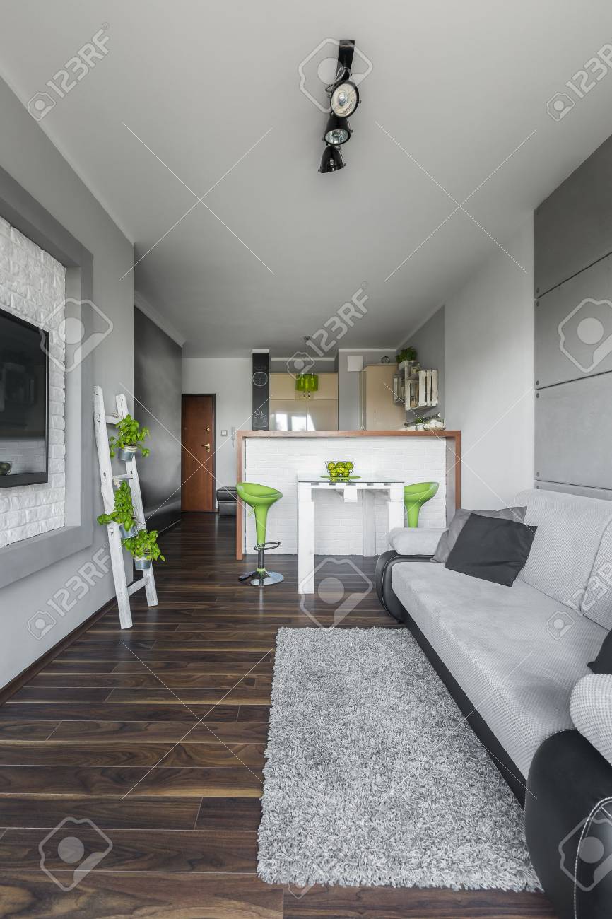 Einfache Stil Wohnung Mit Offener Küche Und Grauen Wohnzimmer Mit TV ... Einfache Stil Wohnung Mit Offener Küche Und Grauen Wohnzimmer Mit TV ...