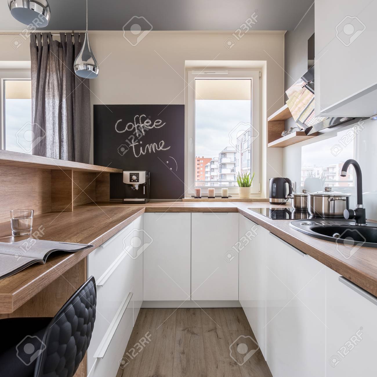 Modern Kitchen With Wooden Worktop