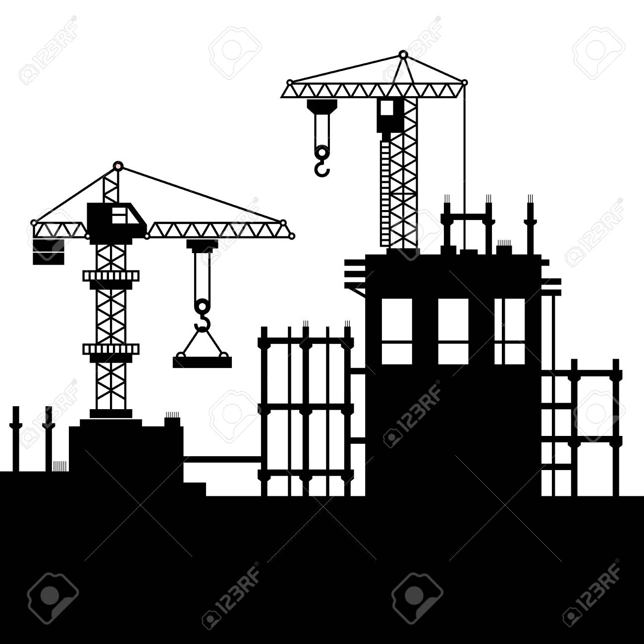 タワー クレーンの建設現場。図のイラスト素材・ベクター Image