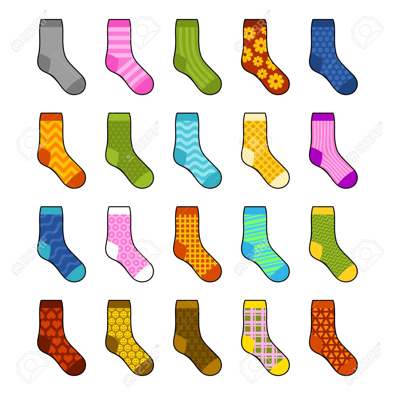 Calcetines Set Con Los Patrones De Colores Diferentes. Ilustración  Vectorial Ilustraciones svg, vectoriales, clip art vectorizado libre de  derechos. Image 67162540