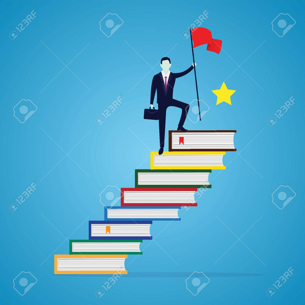 Businessman Reach Achievement By Education. Man Conquering Top Position Of  Books Ladder, Success With Knowldedge Concept Royalty Free SVG, Cliparts,  Vectors, and Stock Illustration. Image 147024664., image size:1300x1300