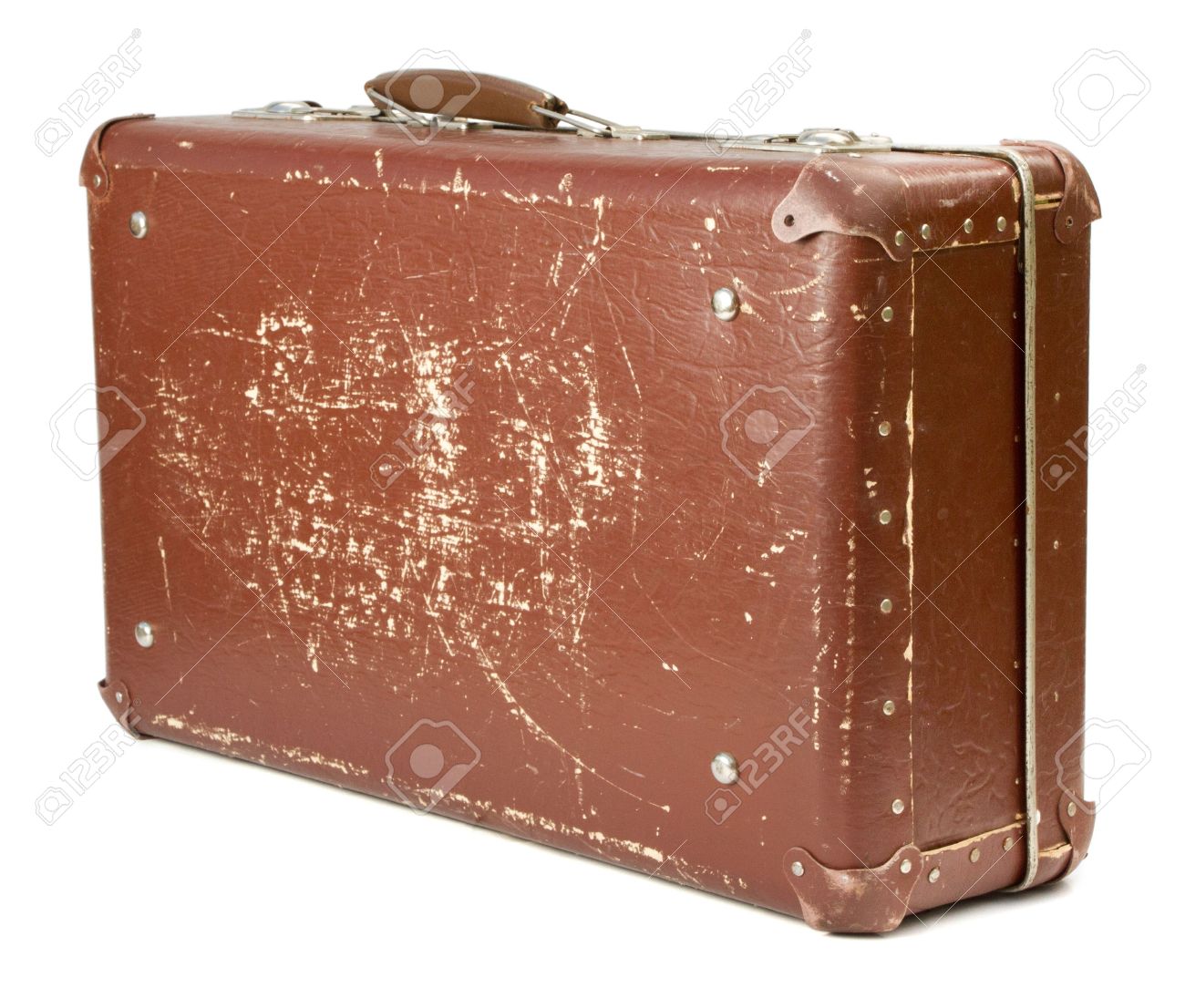 worn out old suitcase on white background stock photo picture and