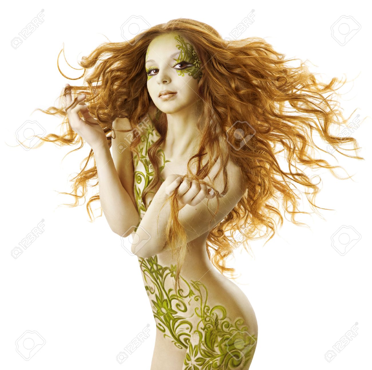 セクシーな女ファンタジー髪型官能的なファッションメイク入れ墨長い