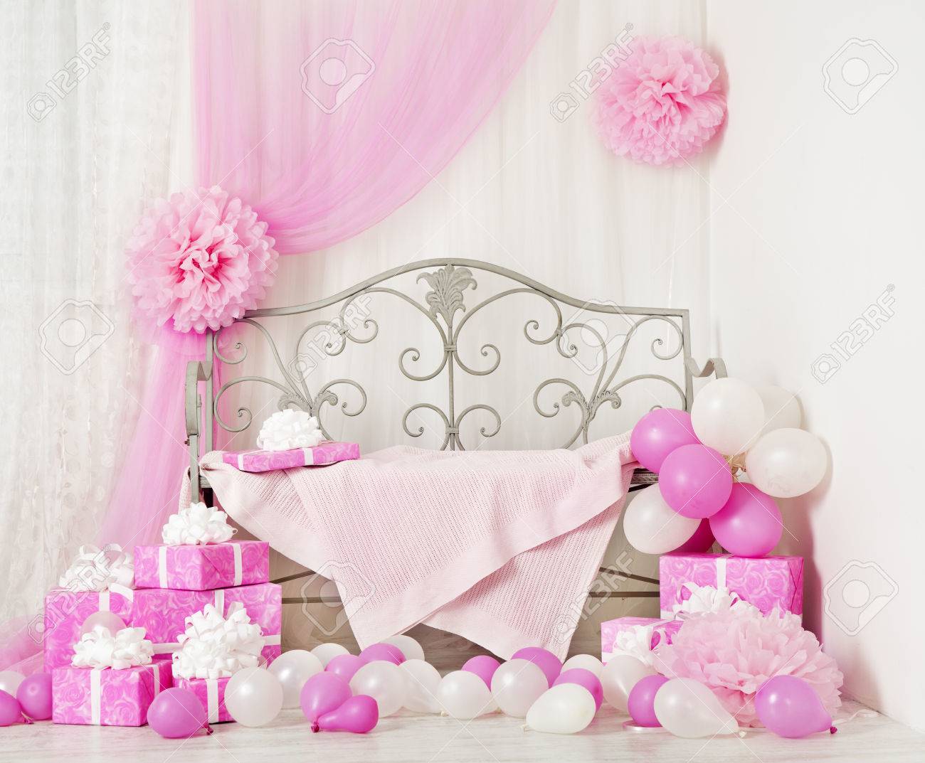 birthday party room background with gift boxes kids celebration