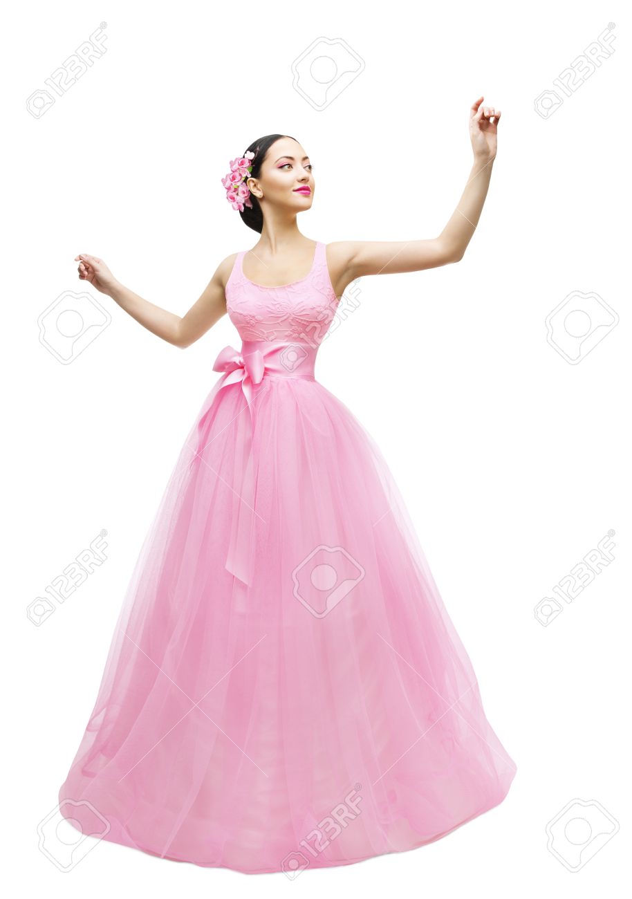 white and pink gown
