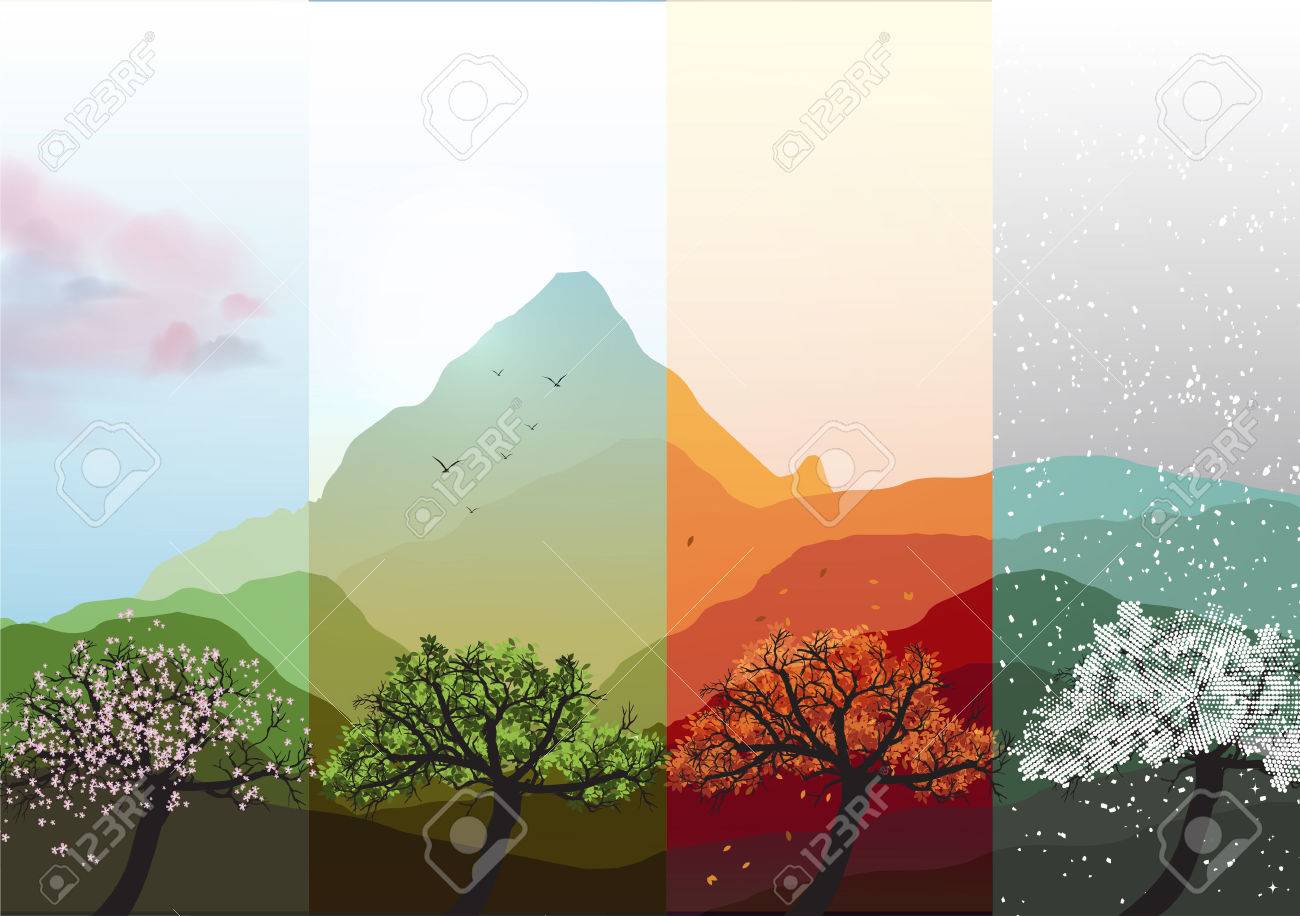 Four Seasons Banners Spring, Summer, Fall, Winter with Abstract Trees and Mountains - Vector Illustration - 36736997 Four Seasons Banners Spring, Summer, Fall, Winter with Abstract Trees and Mountains - Vector Illustration - 36736997