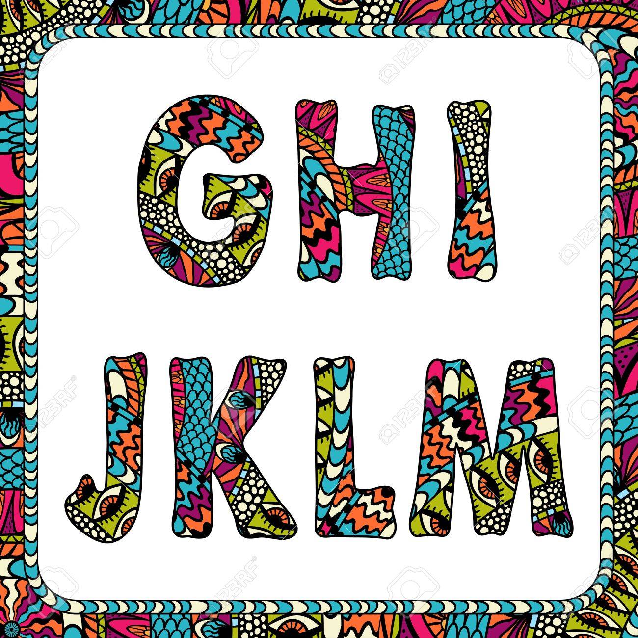 G H I J K L M Cartas Del Alfabeto Con Motivos Etnicos Ilustraciones Vectoriales Clip Art Vectorizado Libre De Derechos Image