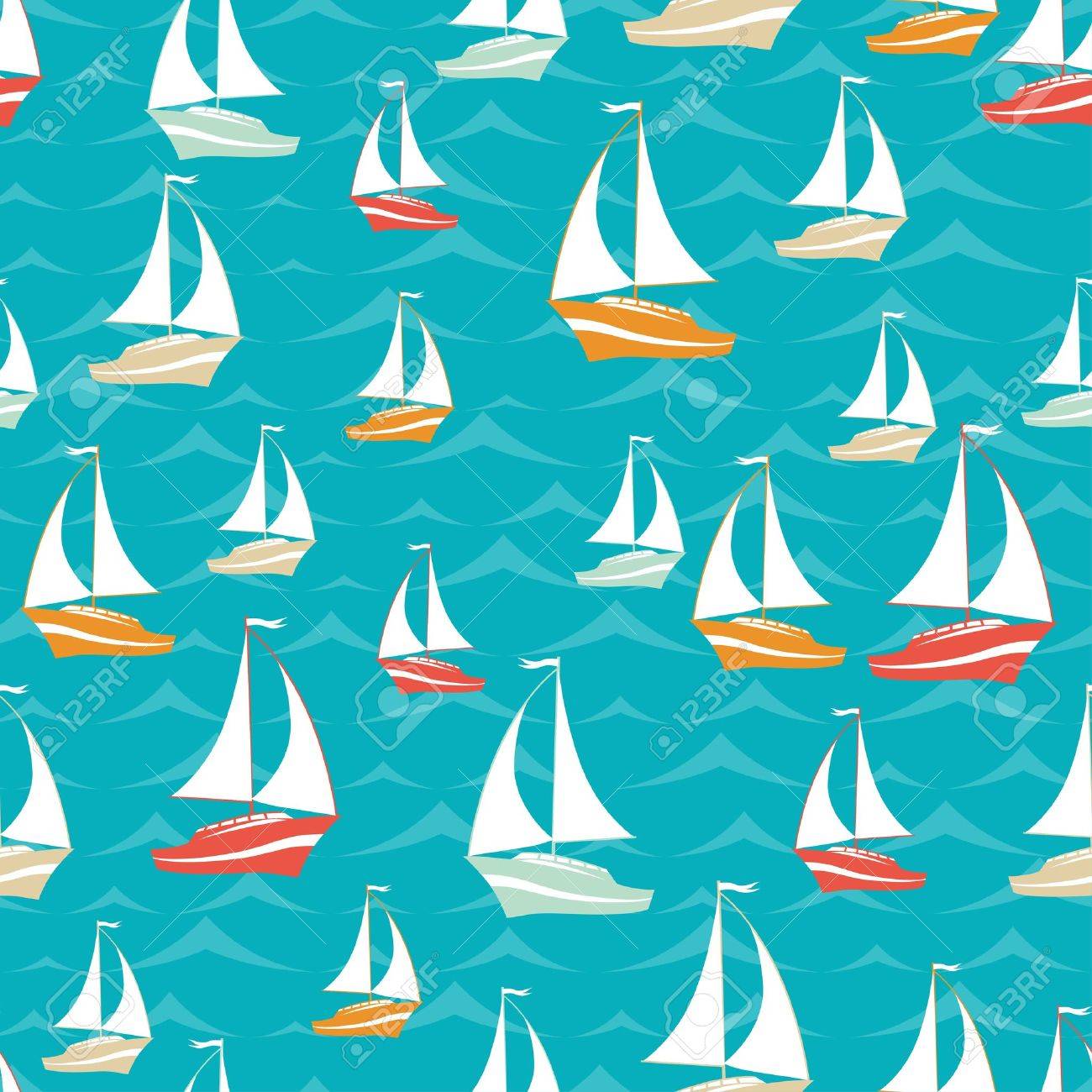 White Sailboats Pattern On A Blue Riverboat Background