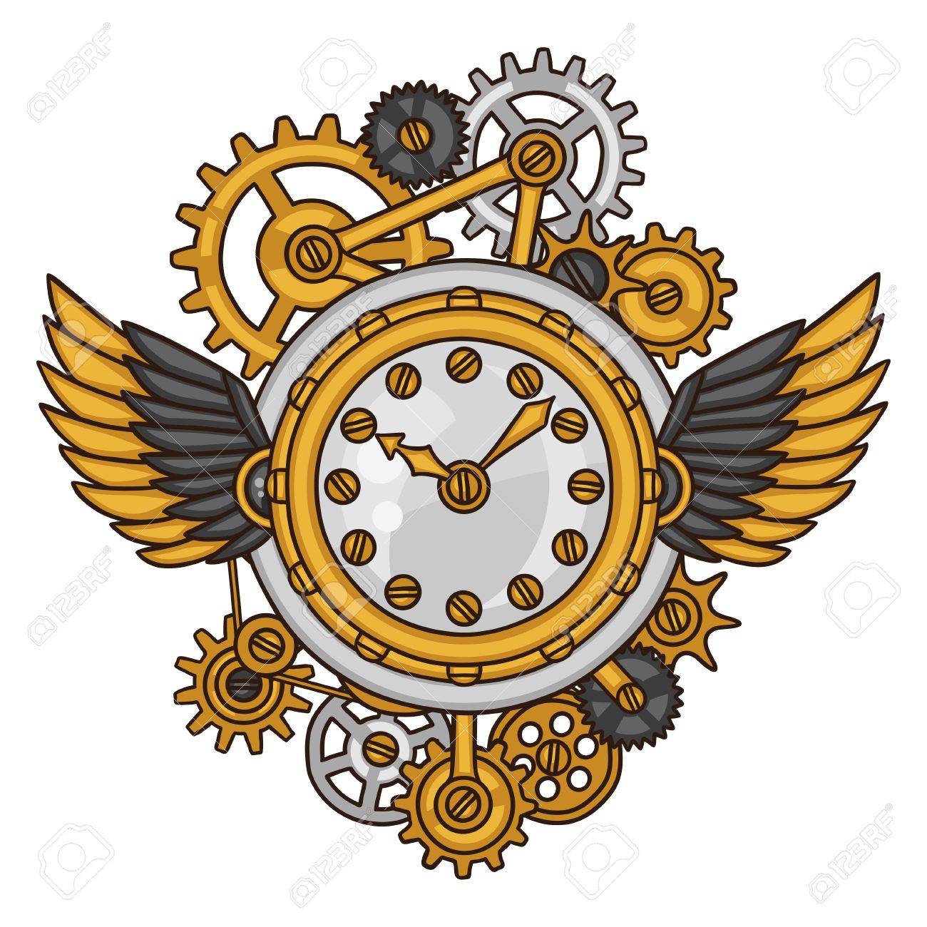 Steampunk Clock Collage Of Metal Gears In Doodle Style. Royalty Free SVG,  Cliparts, Vectors, and Stock Illustration. Image 42515481., image size:1300x1300