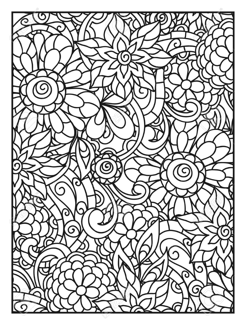 Arri re plan avec des fleurs en ligne pour adultes impression coloriage et de dessin Banque