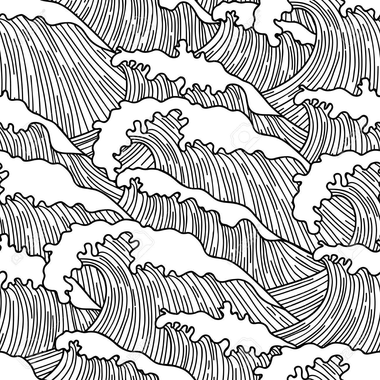 Handdrawn line of a sea wave. Abstract wave drawn with a
