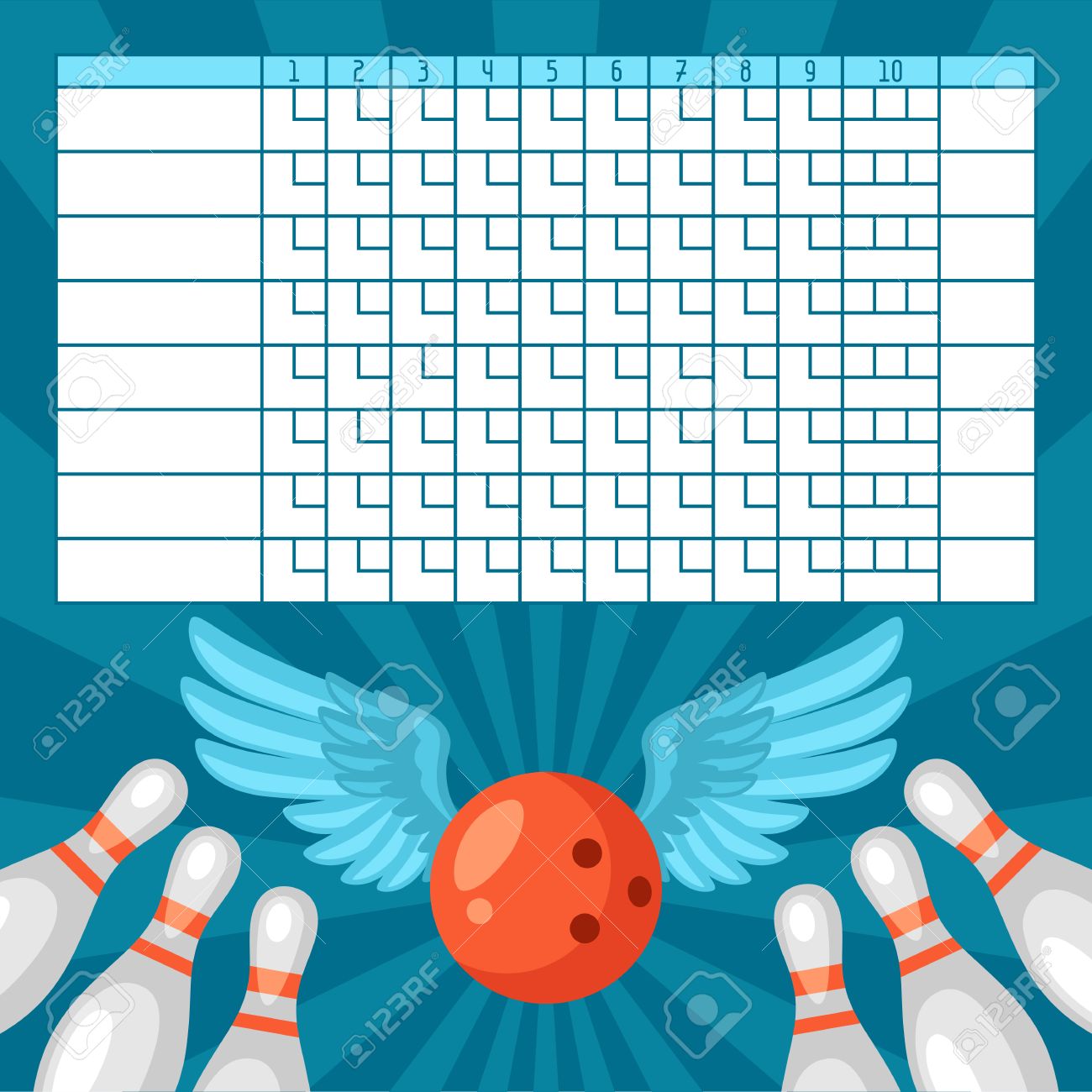 Bowling Score Sheet. Blank Template Scoreboard With Game Objects. Royalty  Free SVG, Cliparts, Vectors, And Stock Illustration. Image 53412873.