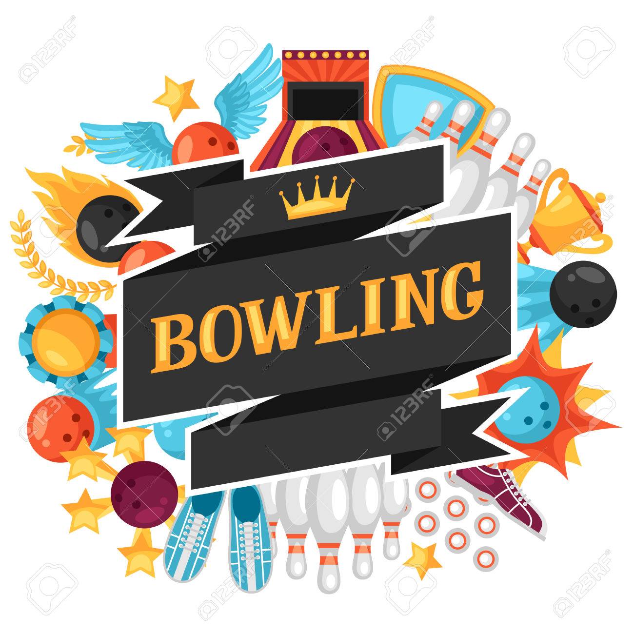 background with bowling items image for advertising booklets