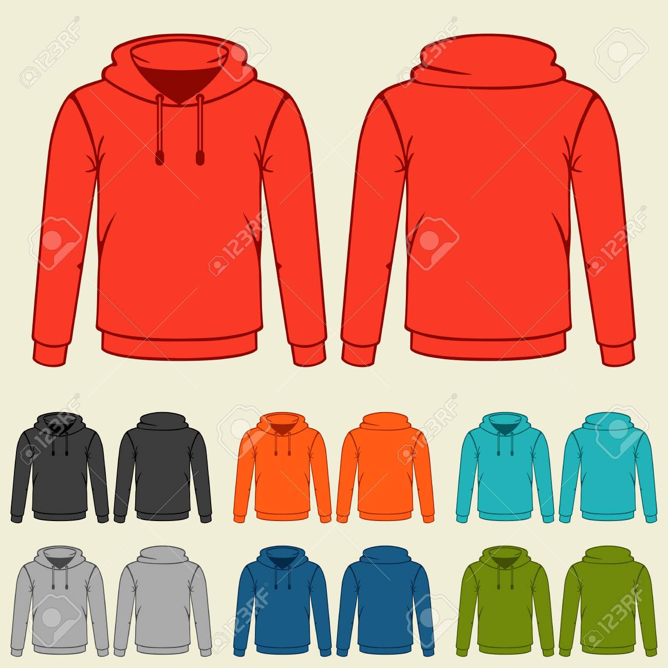男性用色パーカー テンプレートのセット のイラスト素材 ベクタ Image