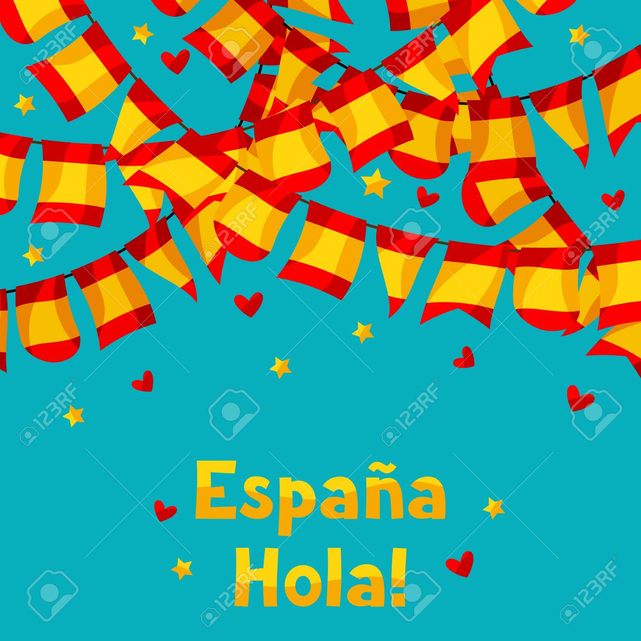 celebration background with garlands waving spanish flags royalty