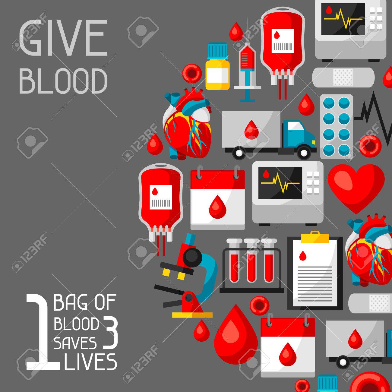 1 bag of blood saves 3 lives. Background with blood donation items. Medical and health care objects - 80319286 1 bag of blood saves 3 lives. Background with blood donation items. Medical and health care objects - 80319286
