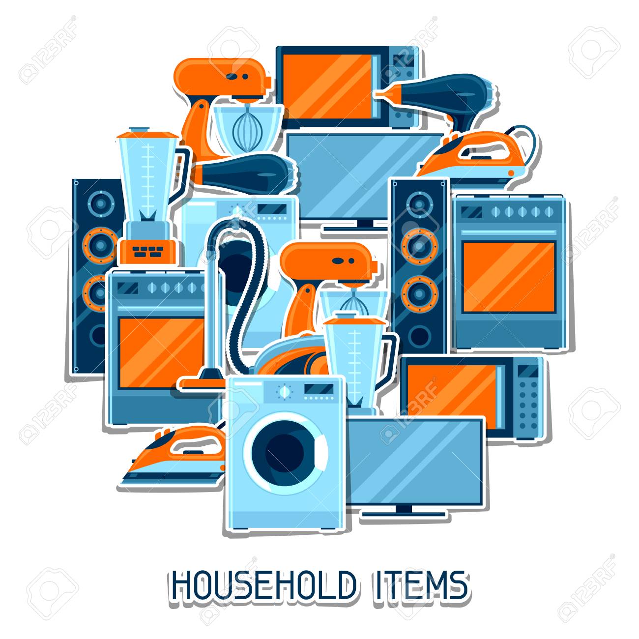 Background With Home Appliances. Household Items For Sale And Shopping  Advertising Poster Royalty Free SVG, Cliparts, Vectors, and Stock  Illustration. Image 84518848., image size:1300x1300