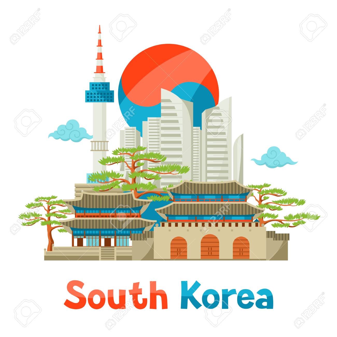 South Korea Historical And Modern Architecture Background Design Royalty Free Cliparts Vectors And Stock Illustration Image 90586313