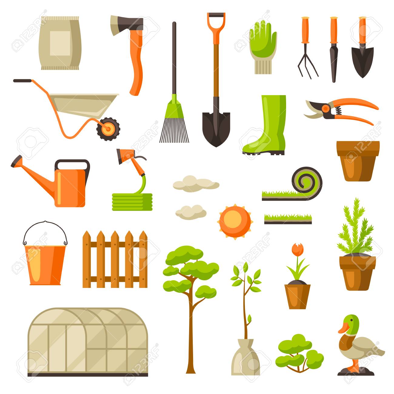 庭の道具やアイテムのセット シーズンガーデニングイラスト のイラスト素材 ベクタ Image