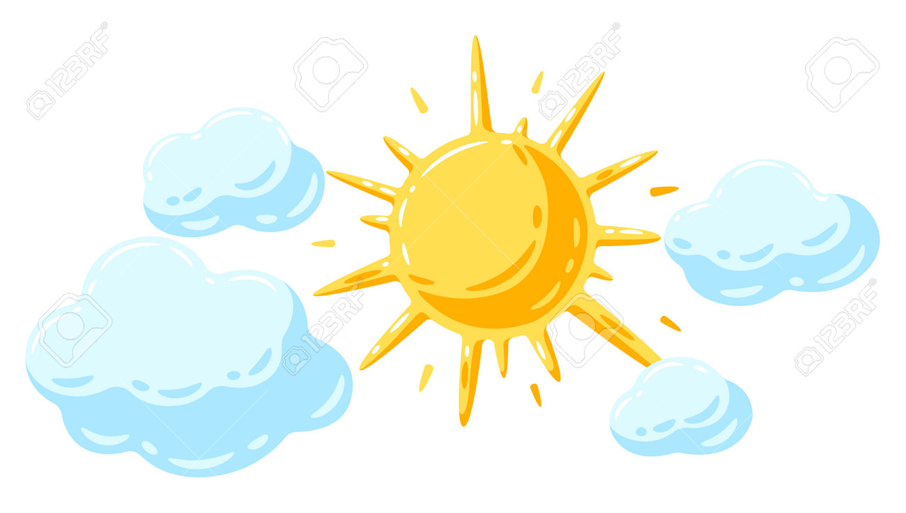 Background With Sun And Clouds. Cartoon Cute Image Of Overcast Sky. Royalty  Free SVG, Cliparts, Vectors, and Stock Illustration. Image 188989863., image size:1300x736