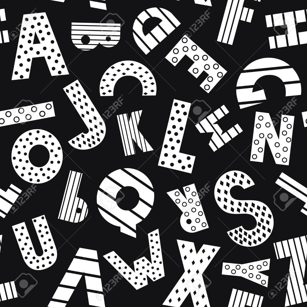 cartoon alphabet seamless pattern on black background cute abc white letters on book cover