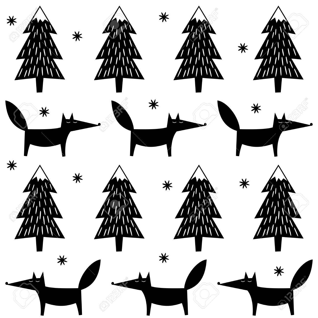 フォックスは クリスマス ツリーと雪のシームレスなパターン 黒と白のかわいい森の背景 単純なベクトルの冬の休暇用繊維 壁紙 包装紙 ファブリック インテリア デザイン のイラスト素材 ベクタ Image フォックスは クリスマス ツリーと雪のシームレスなパターン 黒と白のかわいい森の背景 単純なベクトルの冬の休暇用繊維 壁紙 包装紙 ファブリック インテリア デザイン のイラスト素材 ベクタ Image