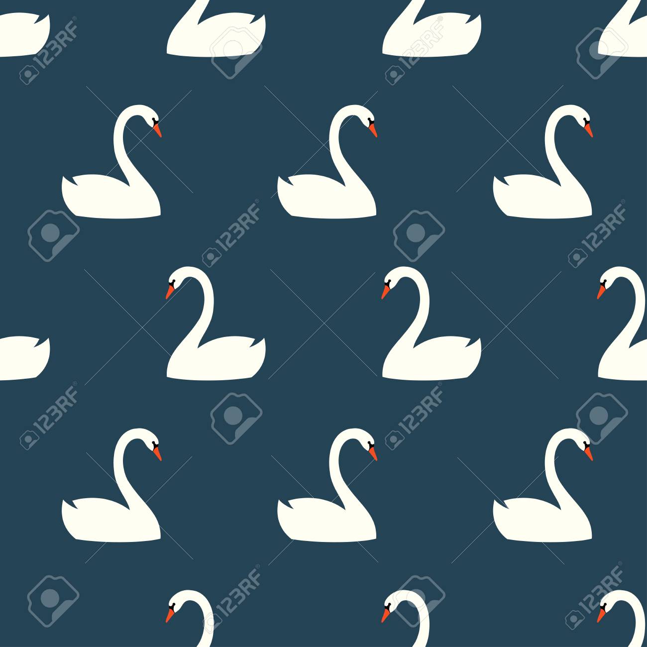 青い背景にかわいい白い白鳥のシームレスなパターン シンプルな鳥ベクトルイラスト テキスタイル ファブリック 装飾のデザイン のイラスト素材 ベクタ Image
